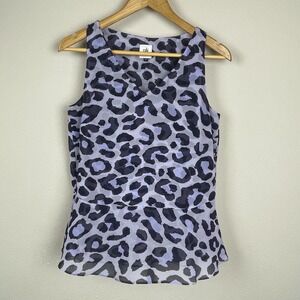 Cabi Feline Blouse 5536‎ Sz S Purple Animal Print Sleeveless Peplum Top